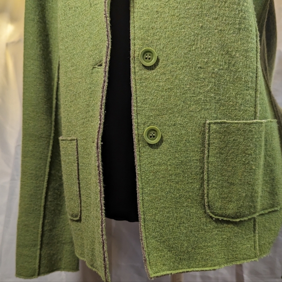 Eileen Fisher Merino Wool Green Slim Cut Button Up Pockets Long Sleeve Medium - Picture 3 of 7